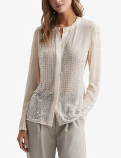 Reiss Robyn Rhinestone-embellished Woven Blouse 6 Reiss Robyn Rhinestone-embellished Woven Blouse -Ted Bakee Fashion Shop R04169210 CREAM ALT02