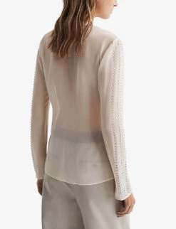 Reiss Robyn Rhinestone-embellished Woven Blouse 7 Reiss Robyn Rhinestone-embellished Woven Blouse -Ted Bakee Fashion Shop R04169210 CREAM ALT03