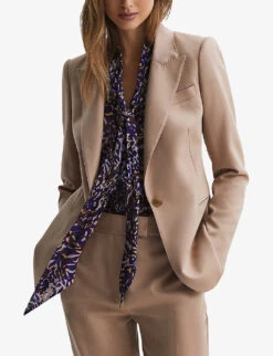 Reiss Tora Animal-print Neck-tie Woven Blouse -Ted Bakee Fashion Shop R04169213 BLUE ALT02