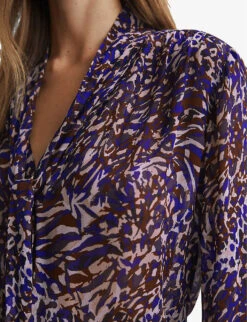 Reiss Tora Animal-print Neck-tie Woven Blouse -Ted Bakee Fashion Shop R04169213 BLUE ALT04