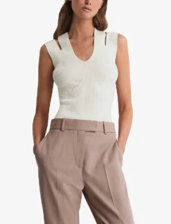 Reiss Nina Split-strap Stretch-woven Top -Ted Bakee Fashion Shop R04169302 WHITE ALT02