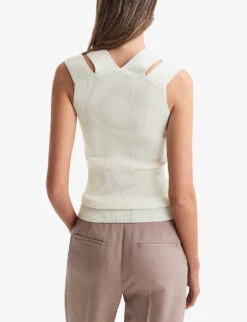 Reiss Nina Split-strap Stretch-woven Top -Ted Bakee Fashion Shop R04169302 WHITE ALT03