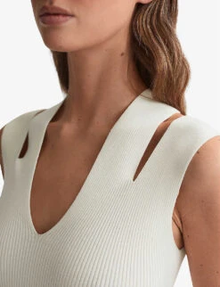 Reiss Nina Split-strap Stretch-woven Top -Ted Bakee Fashion Shop R04169302 WHITE ALT04