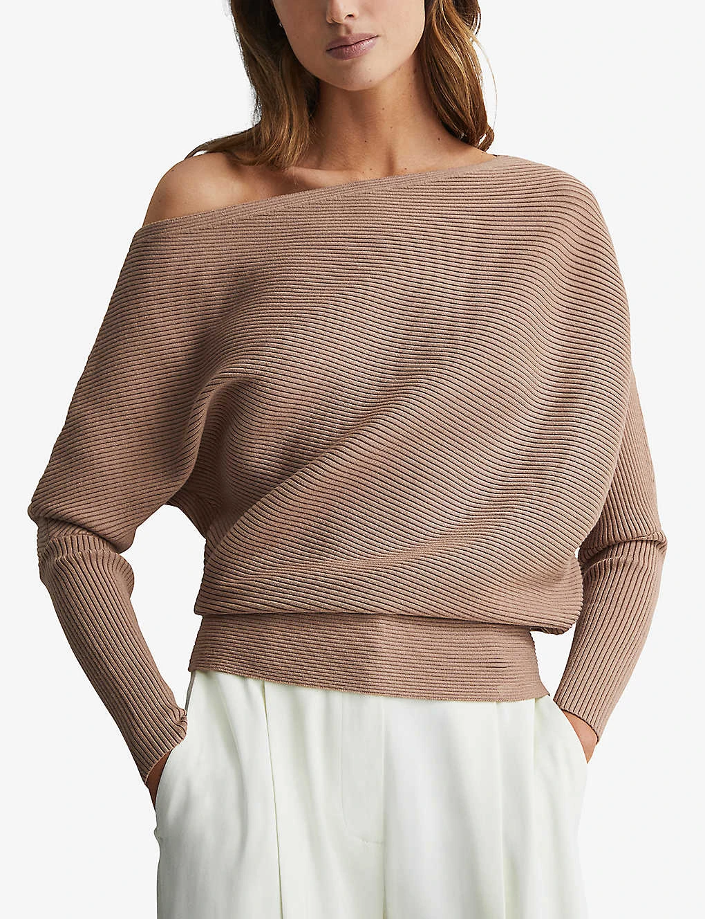 Reiss Lorna Asymmetric-neck Stretch-knit Top 3 Reiss Lorna Asymmetric-neck Stretch-knit Top - Image 3