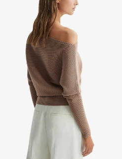Reiss Lorna Asymmetric-neck Stretch-knit Top 7 Reiss Lorna Asymmetric-neck Stretch-knit Top -Ted Bakee Fashion Shop R04169311 CAMEL ALT03