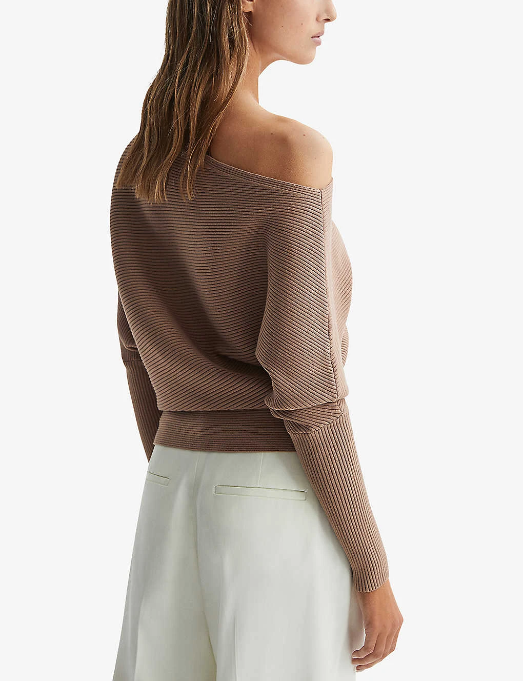Reiss Lorna Asymmetric-neck Stretch-knit Top 4 Reiss Lorna Asymmetric-neck Stretch-knit Top - Image 4