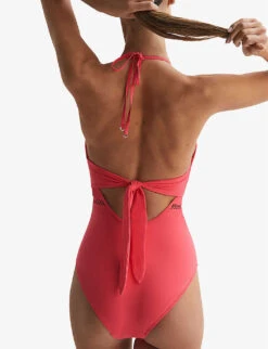 Reiss Ray Halter-neck Chain-embellished Swimsuit -Ted Bakee Fashion Shop R04169526 CORAL ALT02