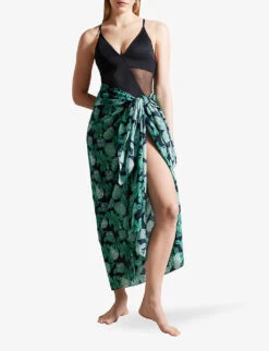 Ted Baker Ednarr Beach Hydrangea-print Cotton Sarong And Scrunchy Set -Ted Bakee Fashion Shop R04169631 BLACK ALT02