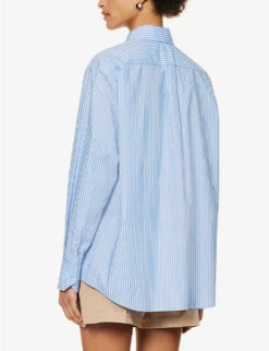 Valentino Self-tie Striped-pattern Regular-fit Cotton Shirt -Ted Bakee Fashion Shop R04169644 AZZURROBIANCO ALT03