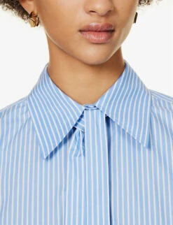 Valentino Self-tie Striped-pattern Regular-fit Cotton Shirt -Ted Bakee Fashion Shop R04169644 AZZURROBIANCO ALT04