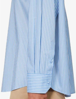 Valentino Self-tie Striped-pattern Regular-fit Cotton Shirt -Ted Bakee Fashion Shop R04169644 AZZURROBIANCO ALT05