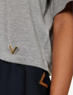 Valentino Maglia Short-sleeved Cashmere And Silk-blend Jumper 9 Valentino Maglia Short-sleeved Cashmere And Silk-blend Jumper -Ted Bakee Fashion Shop R04169672 GRIGIOMELANGE ALT04