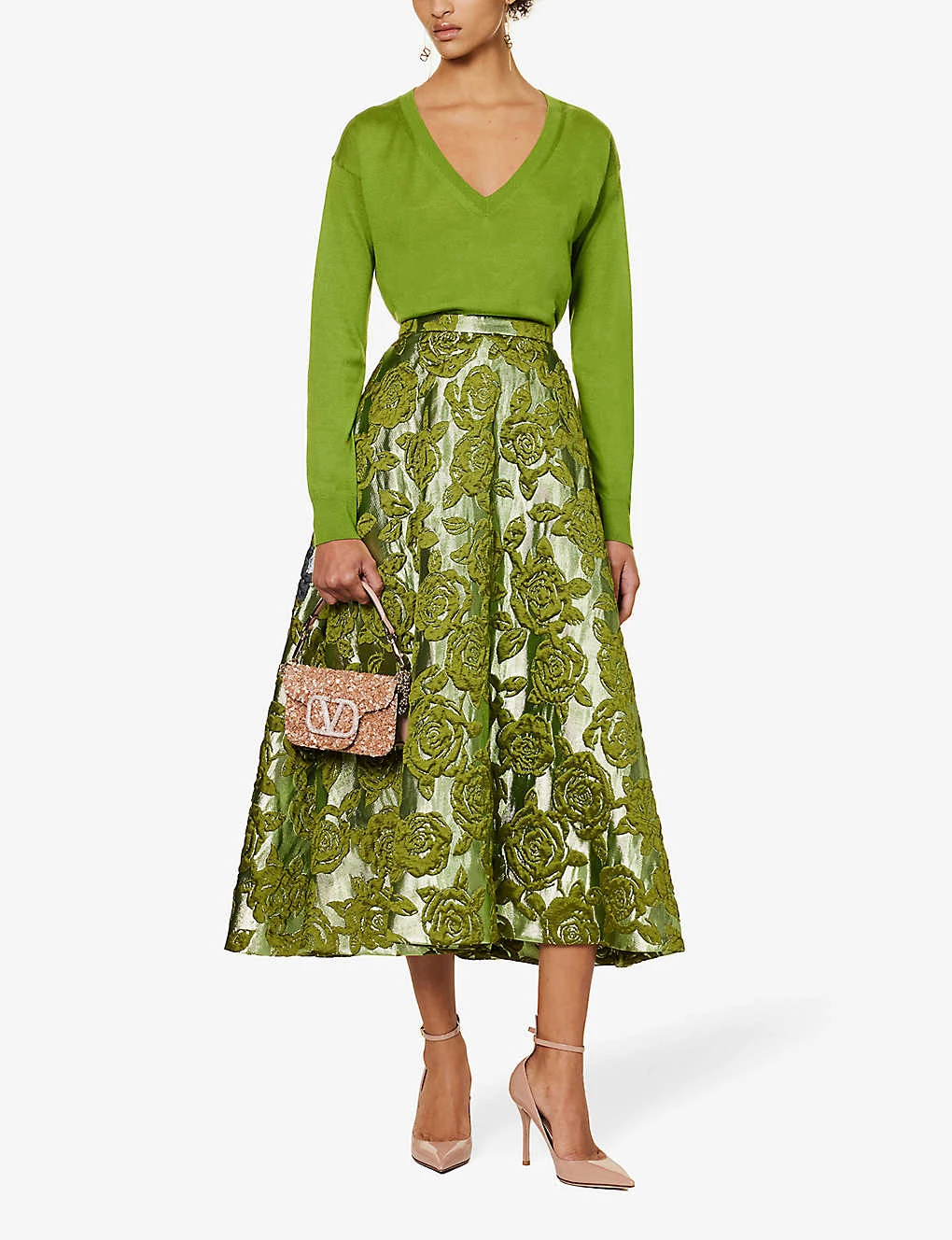 Valentino Floral-pattern Flared-hem Woven Midi Skirt 2 Valentino Floral-pattern Flared-hem Woven Midi Skirt - Image 2