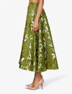 Valentino Floral-pattern Flared-hem Woven Midi Skirt 7 Valentino Floral-pattern Flared-hem Woven Midi Skirt -Ted Bakee Fashion Shop R04169679 CELERYGREEN ALT02