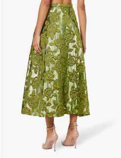 Valentino Floral-pattern Flared-hem Woven Midi Skirt 8 Valentino Floral-pattern Flared-hem Woven Midi Skirt -Ted Bakee Fashion Shop R04169679 CELERYGREEN ALT03