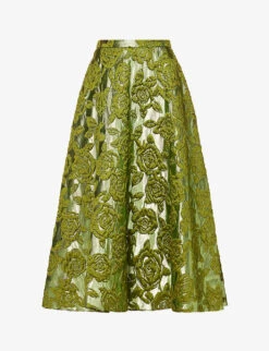 Valentino Floral-pattern Flared-hem Woven Midi Skirt