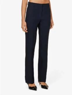 Valentino Pantalone Straight-leg Mid-rise Wool And Silk-blend Trousers 7 Valentino Pantalone Straight-leg Mid-rise Wool And Silk-blend Trousers -Ted Bakee Fashion Shop R04169686 NAVY ALT02