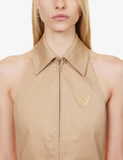 Valentino Tuta Flap-pocket Stretch-cotton Cargo Jumpsuit -Ted Bakee Fashion Shop R04169717 BEIGE ALT04