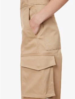 Valentino Tuta Flap-pocket Stretch-cotton Cargo Jumpsuit -Ted Bakee Fashion Shop R04169717 BEIGE ALT05
