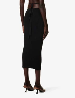 Button Mid-rise Cotton-blend Knitted Maxi Skirt -Ted Bakee Fashion Shop R04170535 BLACK ALT03
