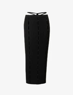 Button Mid-rise Cotton-blend Knitted Maxi Skirt