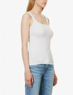 Rag & Bone Essential Ribbed Scoop-neck Stretch-organic Cotton Top -Ted Bakee Fashion Shop R04170704 WHITE ALT02