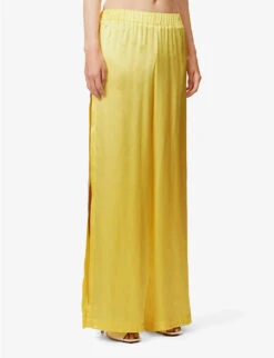 Split-side Relaxed-fit Silk Trousers 7 Split-side Relaxed-fit Silk Trousers -Ted Bakee Fashion Shop R04170825 YELLOW ALT02