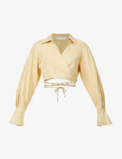 Sonoma Wrap-over Cropped Linen-blend Top