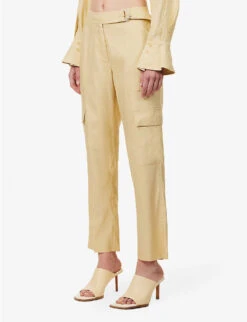 Carolina Straight-leg Mid-rise Linen-blend Trousers -Ted Bakee Fashion Shop R04172392 WHEAT ALT02