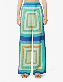 Yvonne Abstract-pattern Silk-blend Trousers -Ted Bakee Fashion Shop R04172394 SCARFPRINTMYKONOS ALT02