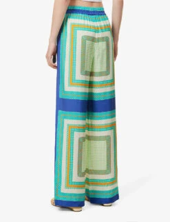 Yvonne Abstract-pattern Silk-blend Trousers -Ted Bakee Fashion Shop R04172394 SCARFPRINTMYKONOS ALT03