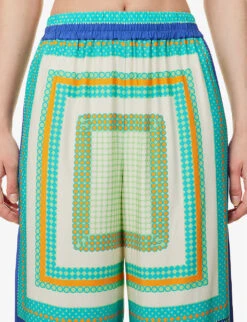 Yvonne Abstract-pattern Silk-blend Trousers -Ted Bakee Fashion Shop R04172394 SCARFPRINTMYKONOS ALT04