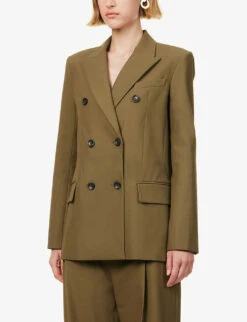 Double-breasted Organic-cotton Blazer -Ted Bakee Fashion Shop R04173366 LODENGREEN ALT02