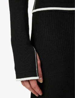 Long-sleeved Cut-out Stretch-knit Top -Ted Bakee Fashion Shop R04173376 BLACKIVORYTIPPING ALT06