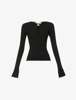 Long-sleeved Cut-out Stretch-knit Top