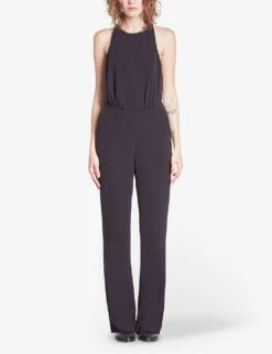 THE KOOPLES Chain-embellished Halter-neck Stretch-woven Jumpsuit -Ted Bakee Fashion Shop R04174574 BLACK ALT02