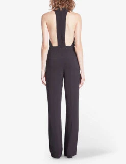 THE KOOPLES Chain-embellished Halter-neck Stretch-woven Jumpsuit -Ted Bakee Fashion Shop R04174574 BLACK ALT03