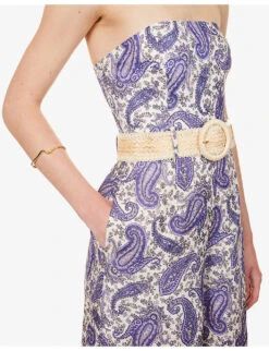Zimmermann Devi Strapless Linen Jumpsuit -Ted Bakee Fashion Shop R04174577 INDIGOCREAMPAISLEY ALT04