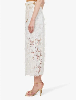Zimmermann Raie Beaded-belt Floral-lace Midi Skirt 7 Zimmermann Raie Beaded-belt Floral-lace Midi Skirt -Ted Bakee Fashion Shop R04174606 IVORY ALT02