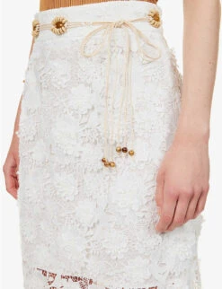 Zimmermann Raie Beaded-belt Floral-lace Midi Skirt 9 Zimmermann Raie Beaded-belt Floral-lace Midi Skirt -Ted Bakee Fashion Shop R04174606 IVORY ALT04