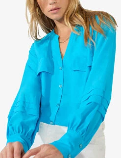 Pin-tucked Long-sleeved Oversized Woven Shirt -Ted Bakee Fashion Shop R04174698 BLUE ALT02