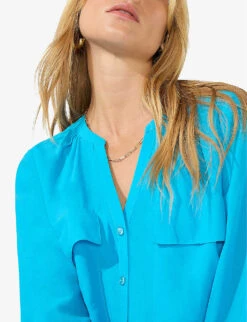 Pin-tucked Long-sleeved Oversized Woven Shirt -Ted Bakee Fashion Shop R04174698 BLUE ALT04