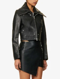 Entwined Panelled-pattern Leather Jacket 8 Entwined Panelled-pattern Leather Jacket -Ted Bakee Fashion Shop R04174794 BLACK ALT02