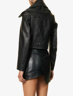 Entwined Panelled-pattern Leather Jacket 9 Entwined Panelled-pattern Leather Jacket -Ted Bakee Fashion Shop R04174794 BLACK ALT03
