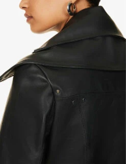 Entwined Panelled-pattern Leather Jacket 10 Entwined Panelled-pattern Leather Jacket -Ted Bakee Fashion Shop R04174794 BLACK ALT04