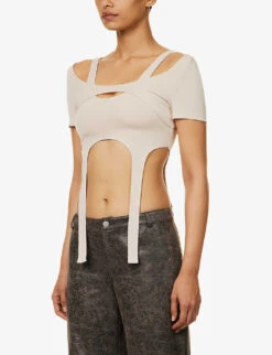 Hail Harness Cut-out Stretch-woven Top 8 Hail Harness Cut-out Stretch-woven Top -Ted Bakee Fashion Shop R04174801 BEIGE ALT02