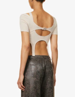 Hail Harness Cut-out Stretch-woven Top 9 Hail Harness Cut-out Stretch-woven Top -Ted Bakee Fashion Shop R04174801 BEIGE ALT03