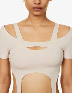 Hail Harness Cut-out Stretch-woven Top 10 Hail Harness Cut-out Stretch-woven Top -Ted Bakee Fashion Shop R04174801 BEIGE ALT04