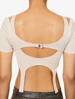 Hail Harness Cut-out Stretch-woven Top 11 Hail Harness Cut-out Stretch-woven Top -Ted Bakee Fashion Shop R04174801 BEIGE ALT05