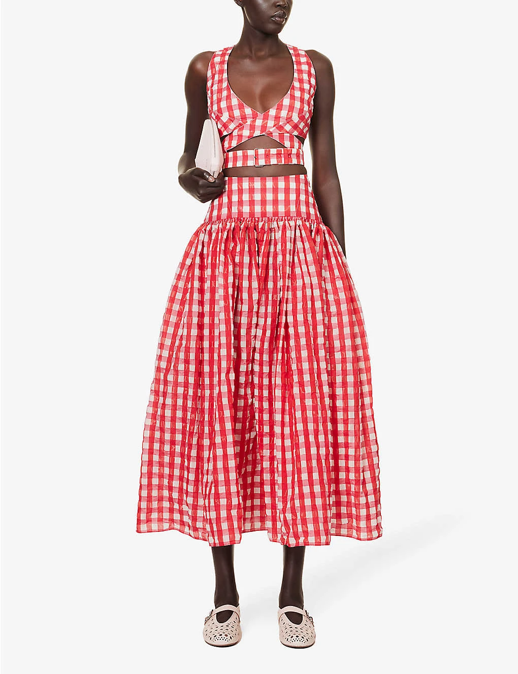 Gingham-print Flared-hem Woven Maxi Skirt 2 Gingham-print Flared-hem Woven Maxi Skirt - Image 2